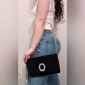 Steve Madden Black and Silver Purse with Chain Strap